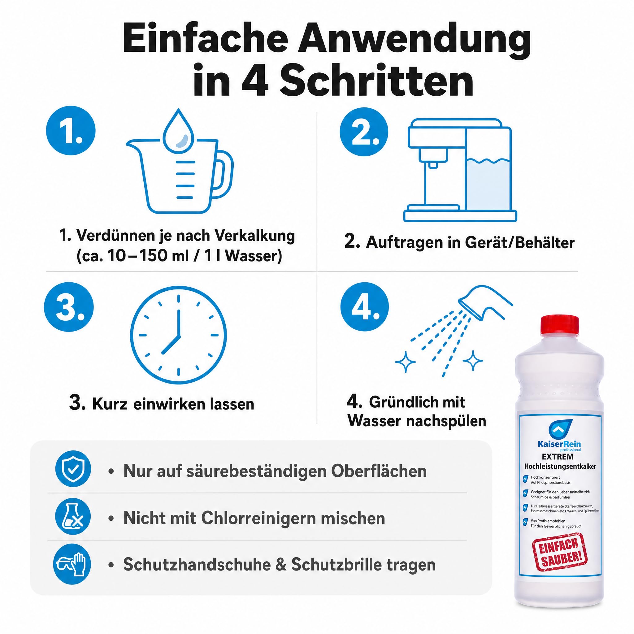 KaiserRein Profi Extrem Hochleistungsentkalker/Rostlöser flüssig 12x1L Kalklöser für Kaffeevollautomaten Entkalker Heißwassergeräte gegen Kalk, Urinstein, Wasserstein, Kesselstein und Rost