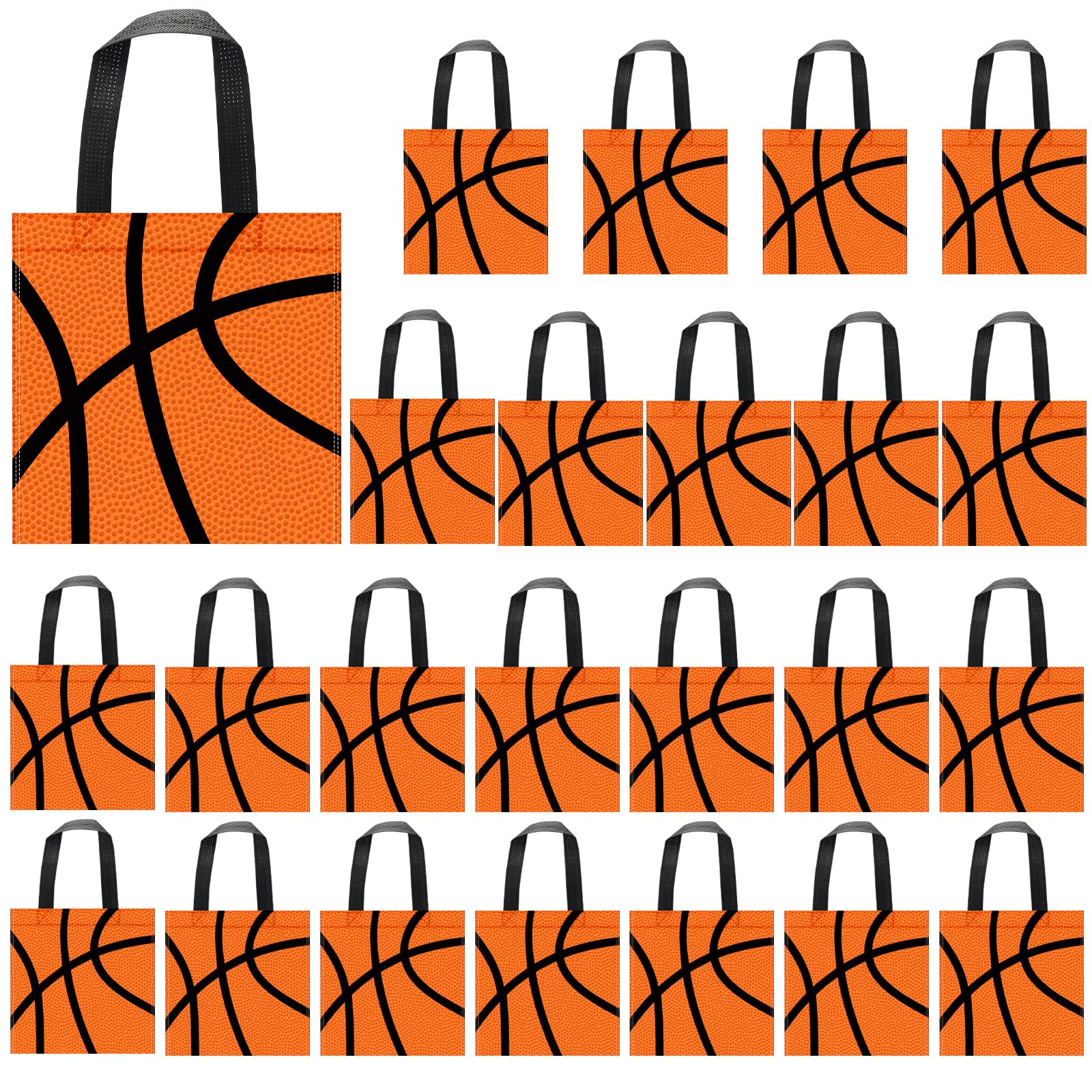 24 PCS Basketball Non-Woven Party Favor Bags with Handles Basketball Party Favor Bags Goodie Treat Candy Bag for Sports Theme Party Birthday 7.87 x 7.87 Inch