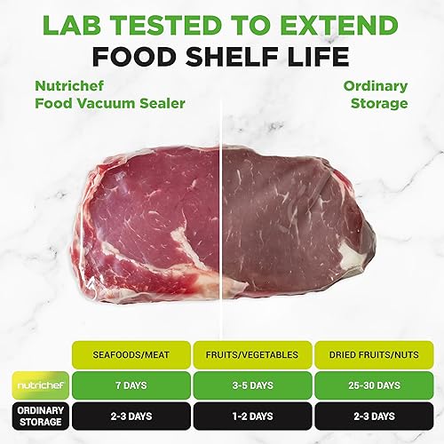 Miniatura 6 de NutriChef Sellador automático al vacío de alimentos, sistema eléctrico de sellado de aire para alimentos secos y húmedos, control LED, fuerte