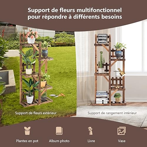 Miniatura 4 de S AFSTAR Soporte de madera para plantas, soporte para macetas de madera de abeto de 5 niveles, estante de exhibición de flores multiusos para sala