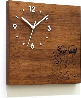 Solid Wood Wall Clock - Praying Angels - Wood Laser Engraved - Massive Wood Iroko - African Teak - Contemporary Wall Mounted Clock