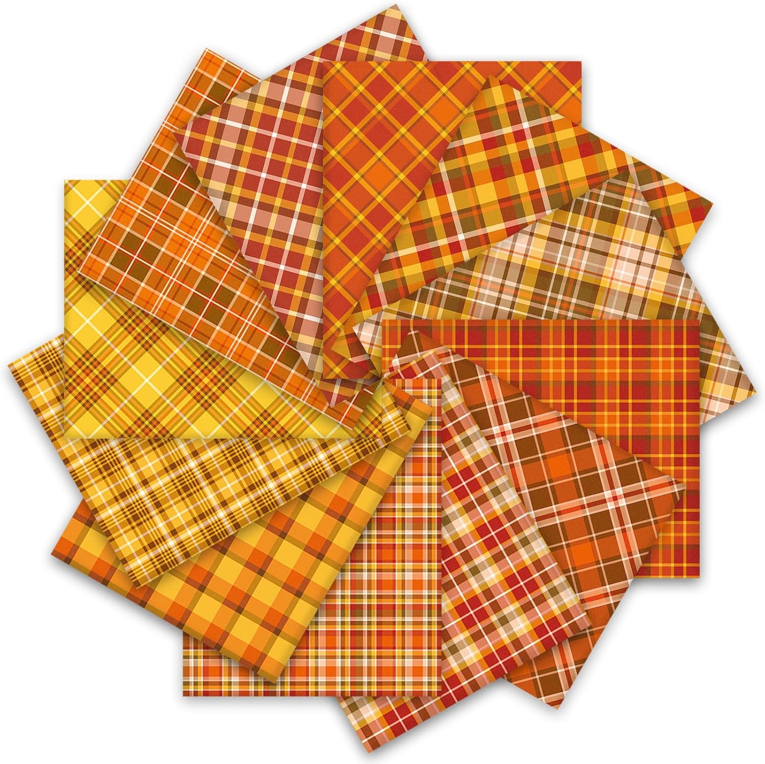 Whaline 12Pcs Fall Cotton Fabric Bundles 18 x 22 Inch Autumn Buffalo Plaid Fat Quarters Plaid Quilting Patchwork Squares Sewing Fabrics for Harvest Thanksgiving DIY Handmade Craft Home Party Decor