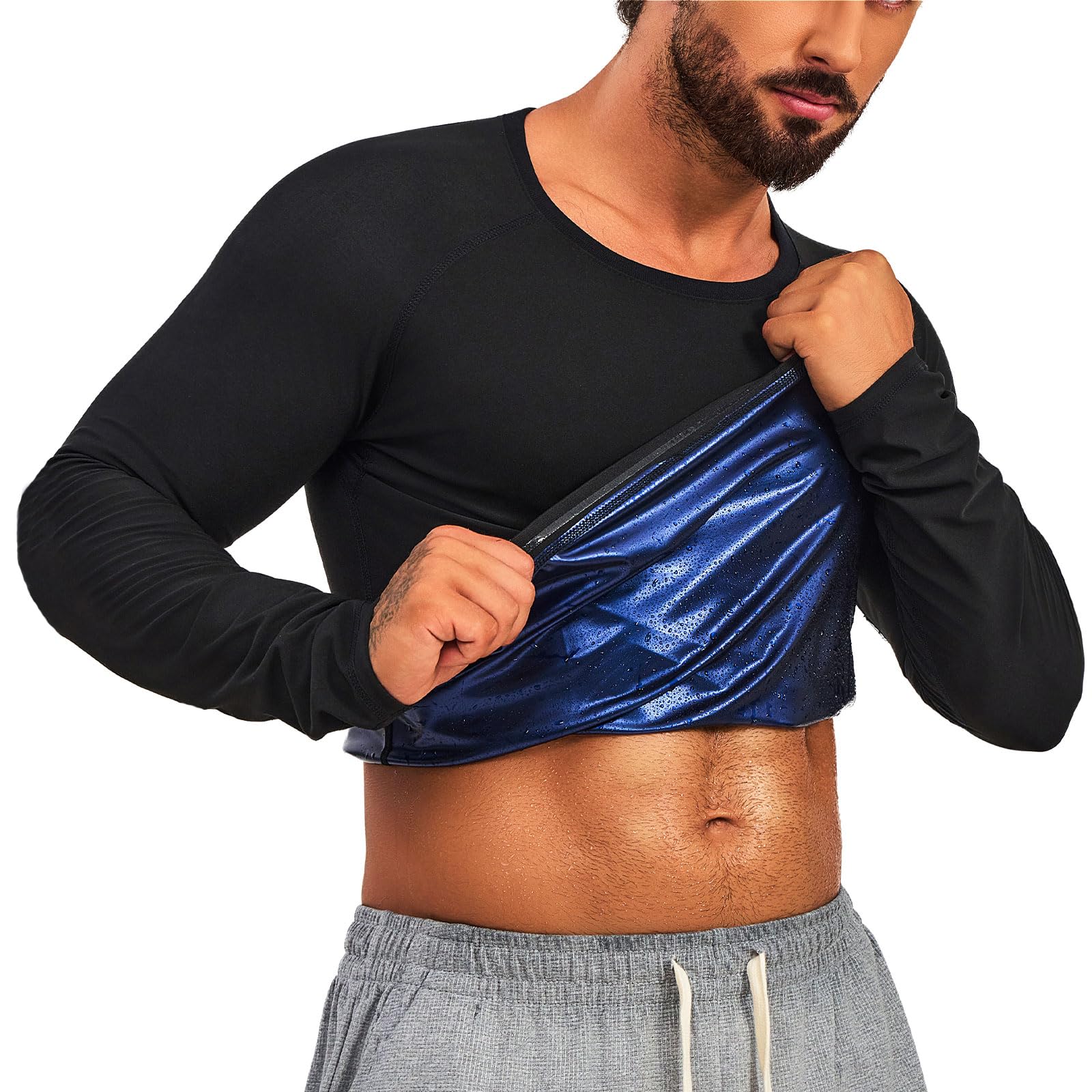 Sauna Shirt for Men Long Sleeve Sweat Suits Waist Trainer Compression Top Vest Weight Loss for Workout Gym Clothes
