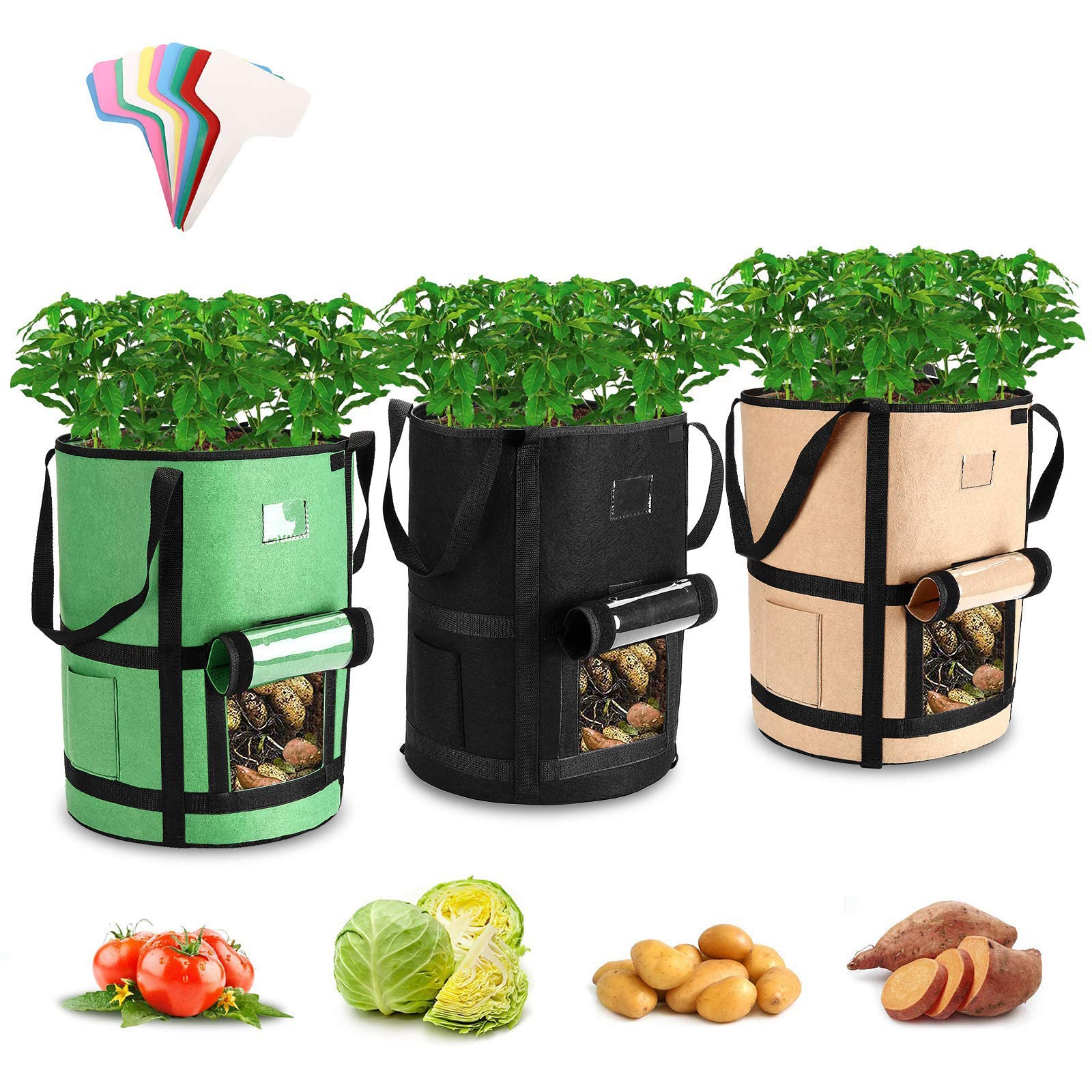 Bolsas de cultivo de patatas, bolsas de plantación de 10 galones con solapa y asas para cultivar patatas, tomates y zanahorias, solución de jardinería duradera y conveniente