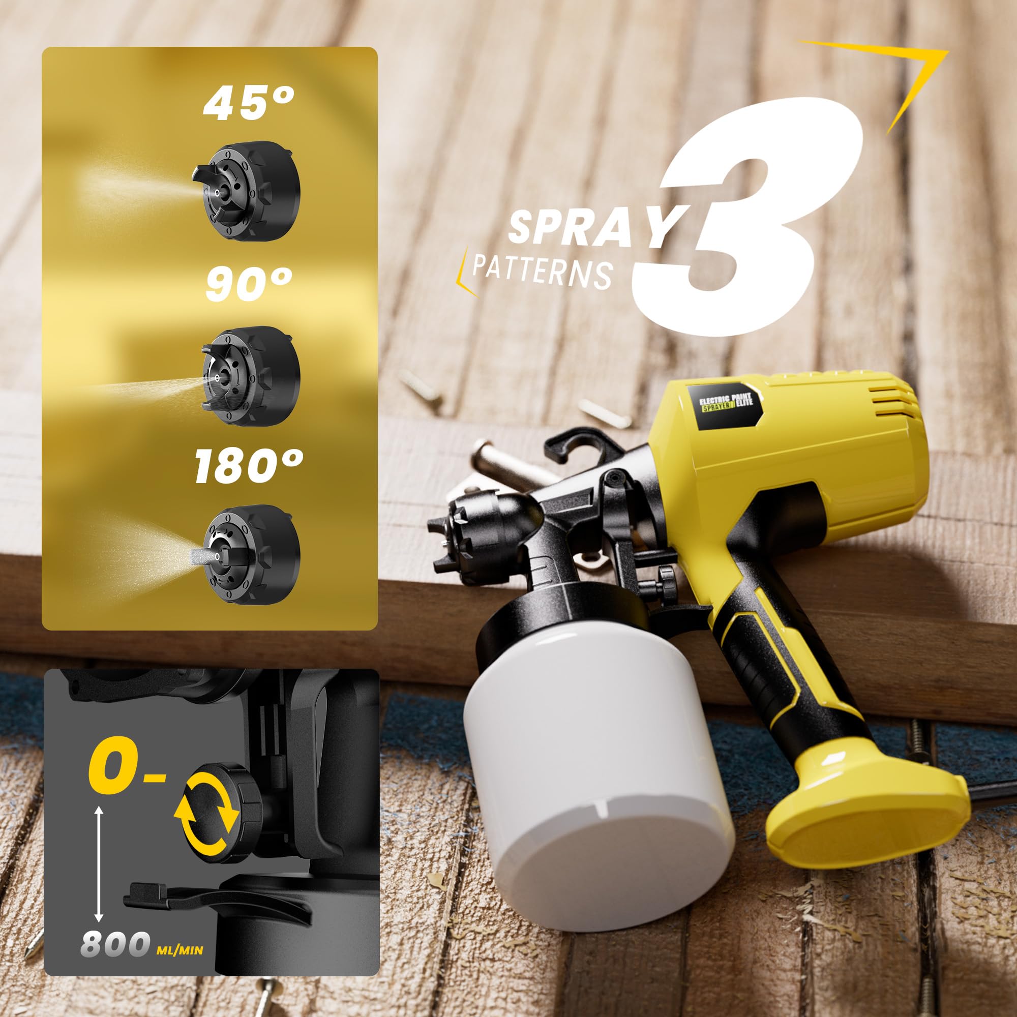 Paint Sprayer for House Painting, 1000W Spray Paint Gun, Easy Clean Design Electric Paint Sprayer Gun for Furniture, Cabinets, Walls, Doors, Fences & Decks-Yellow