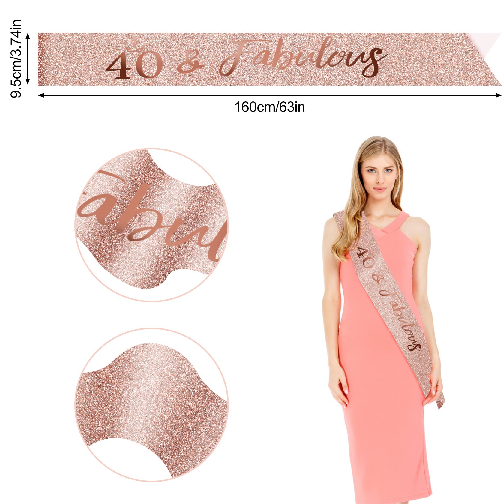 Set Compleanno 40 Anni Donna: Tiara, Fascia Scritta, Fermaglio Perle E 12 Palloncini Oro Rosa, Decorazioni Festa