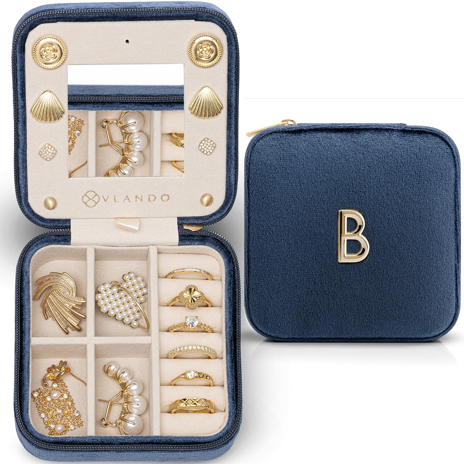 Rangement bijoux fille anti-nœuds lettre B bleu pervenche pour voyage
