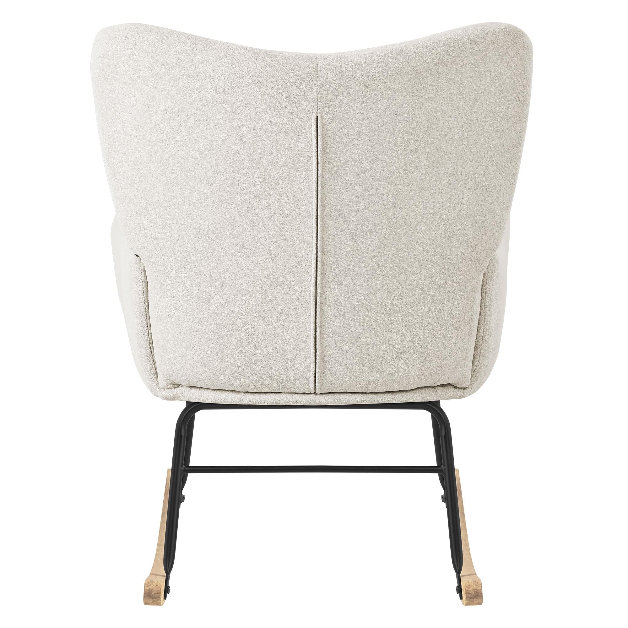 ML-Design Poltrona a Dondolo per Salotto Sedia Confortevole Beige Imbottita Poltroncina da Soggiorno con Braccioli e Schienale Alto Rilassante Base in Legno Massiccio Arredamento Casa