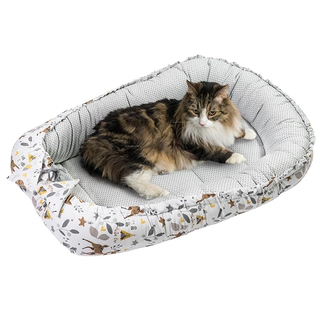 Medi Partners Cama para Gatos 75x60x10cm Dormitorio Mascotas Pequeño Mediano Almohada Gato Nest (Ciervo)