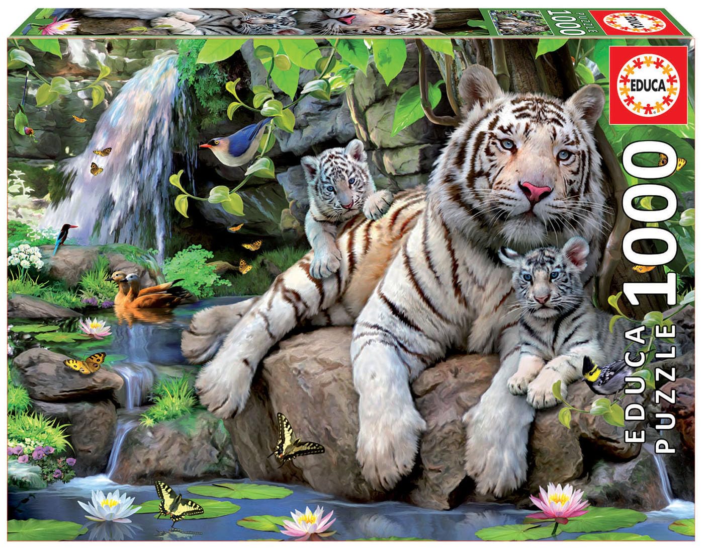 Educa - 1000 Piece Bengal White Tigers Jigsaw Puzzle for Adults | Wildlife Family Theme Relaxation Gift | Ages 14+ (14808)