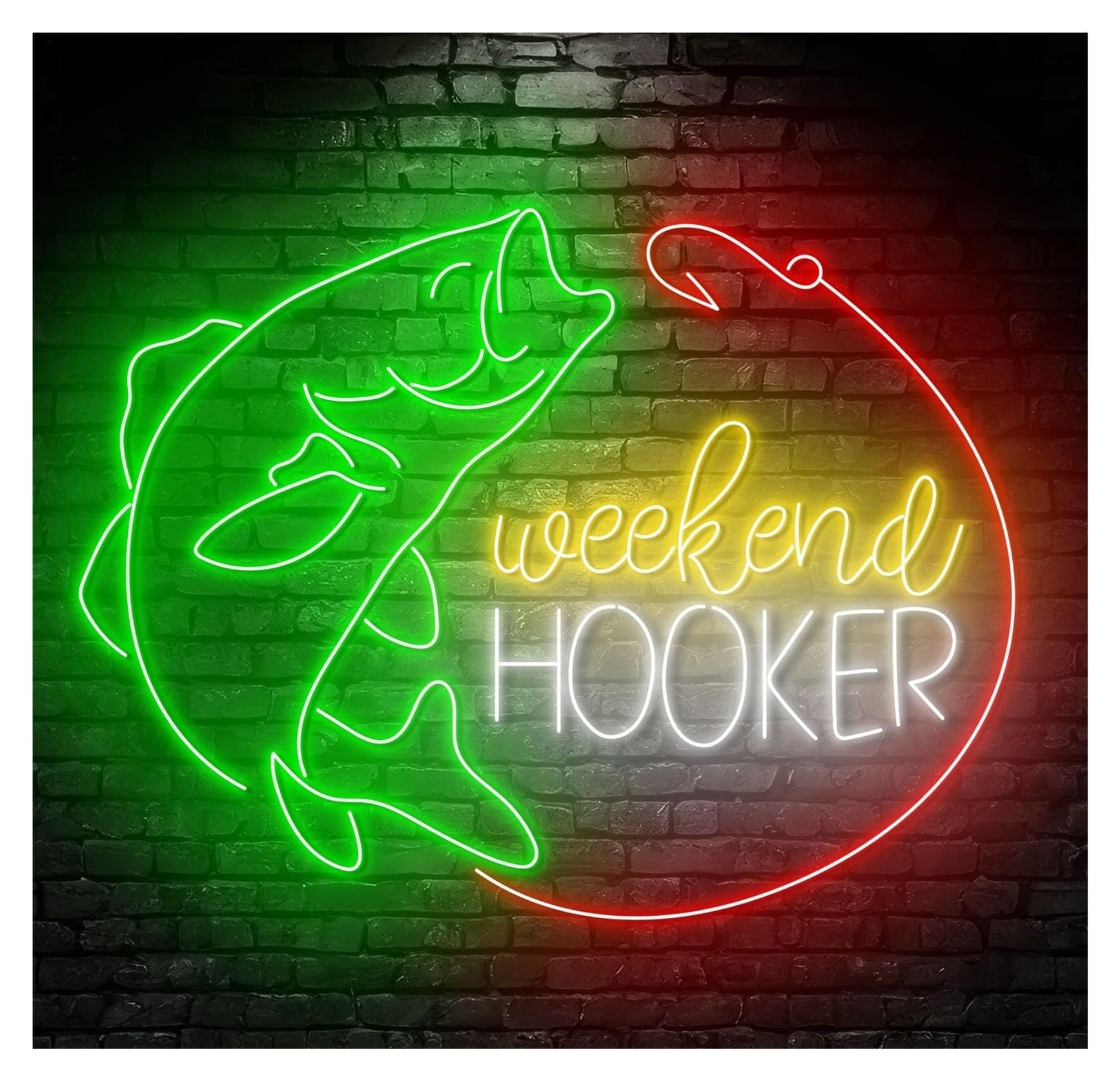RONGCH Hanging Art Signs Fishing Fish Hook Neon Sign Led Light Home Wall Decor Storefront Window Display Business Entrance 65cm
