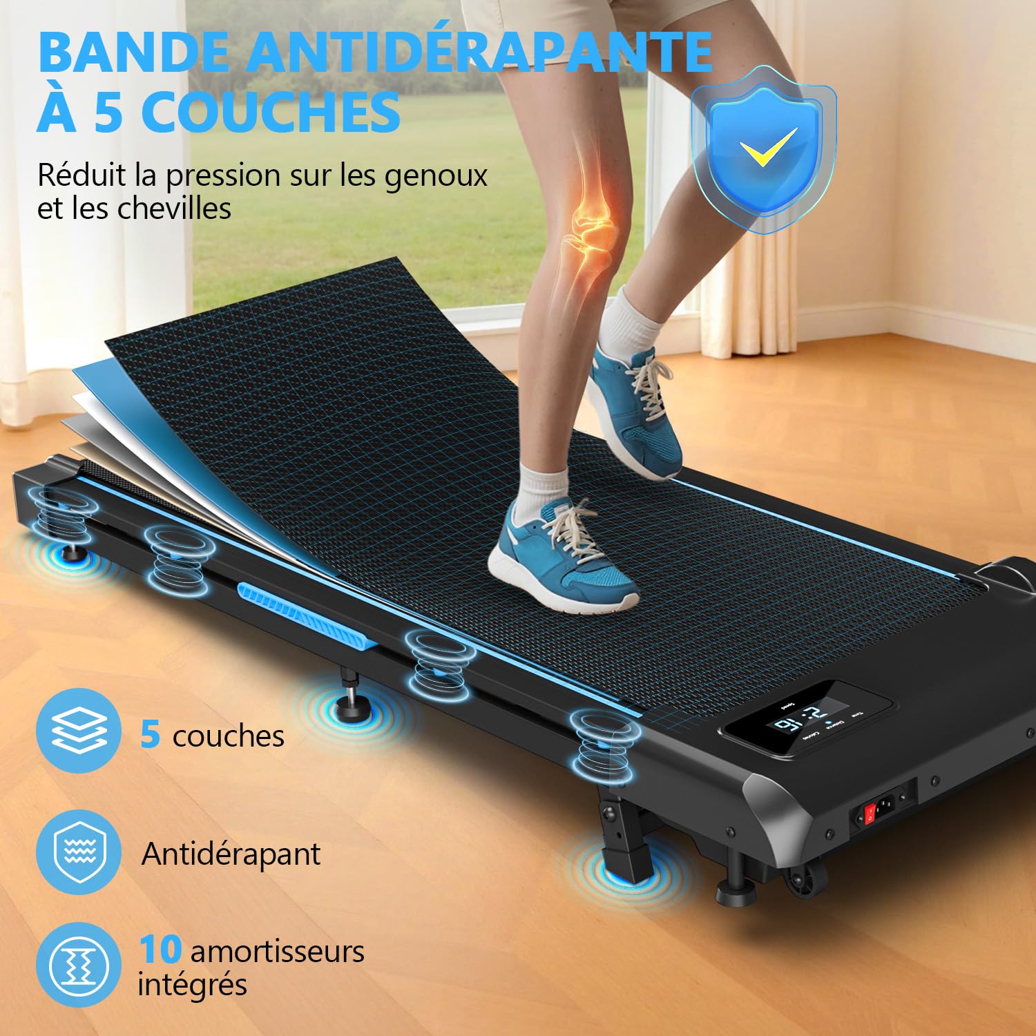 Tapis de Marche, VANNECT Tapis de Course Amélioré 4 en 1 Pliable avec Pente 9% réglable, 1-10 km/h Walking Pad avec Écran LED, Télécommande, Silencieux Moteur 2.75HP, sans Montage, Capacité 150 kg