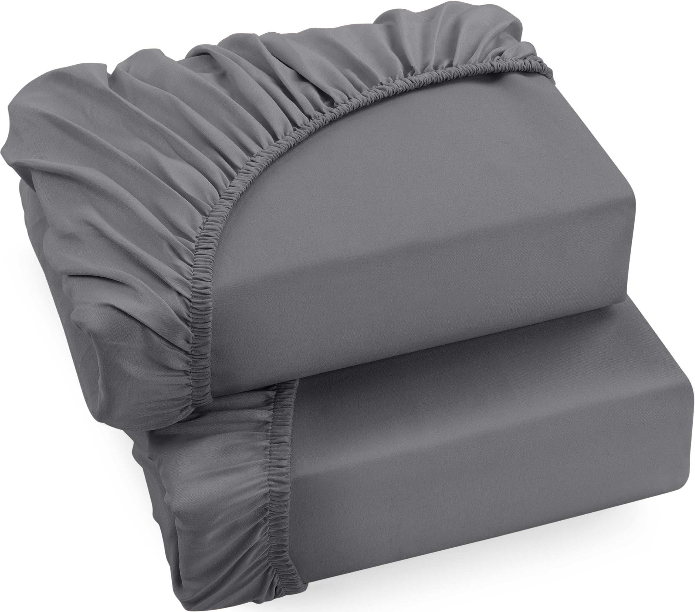 Utopia Bedding Lot de 2 Drap Housse - Gris, 180 x 200 cm - Coupes de 35 cm pour Matelas épais - Microfibre brossée