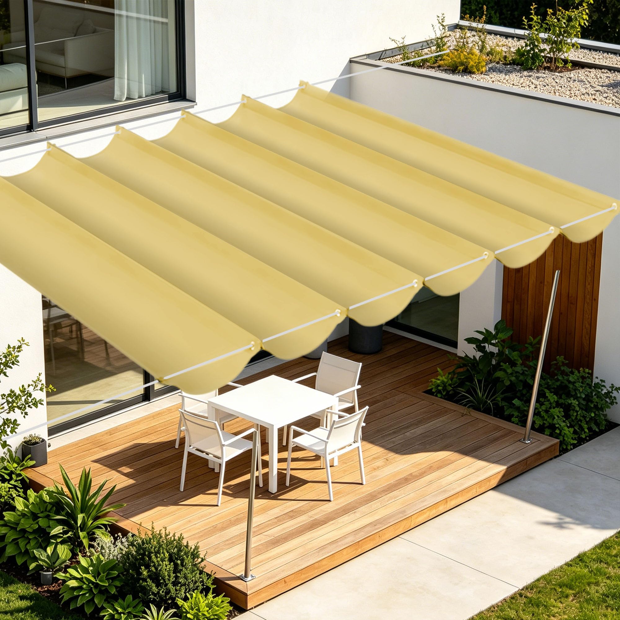 Rozwijana Markiza 200 x 660 cm Wodoszczelny Rozwijana Markiza Pergolowa Typu Wave Łatwy Montaż Do Ogrodu, Na Patio, Na Taras, Balkon, Piaskowy żółty