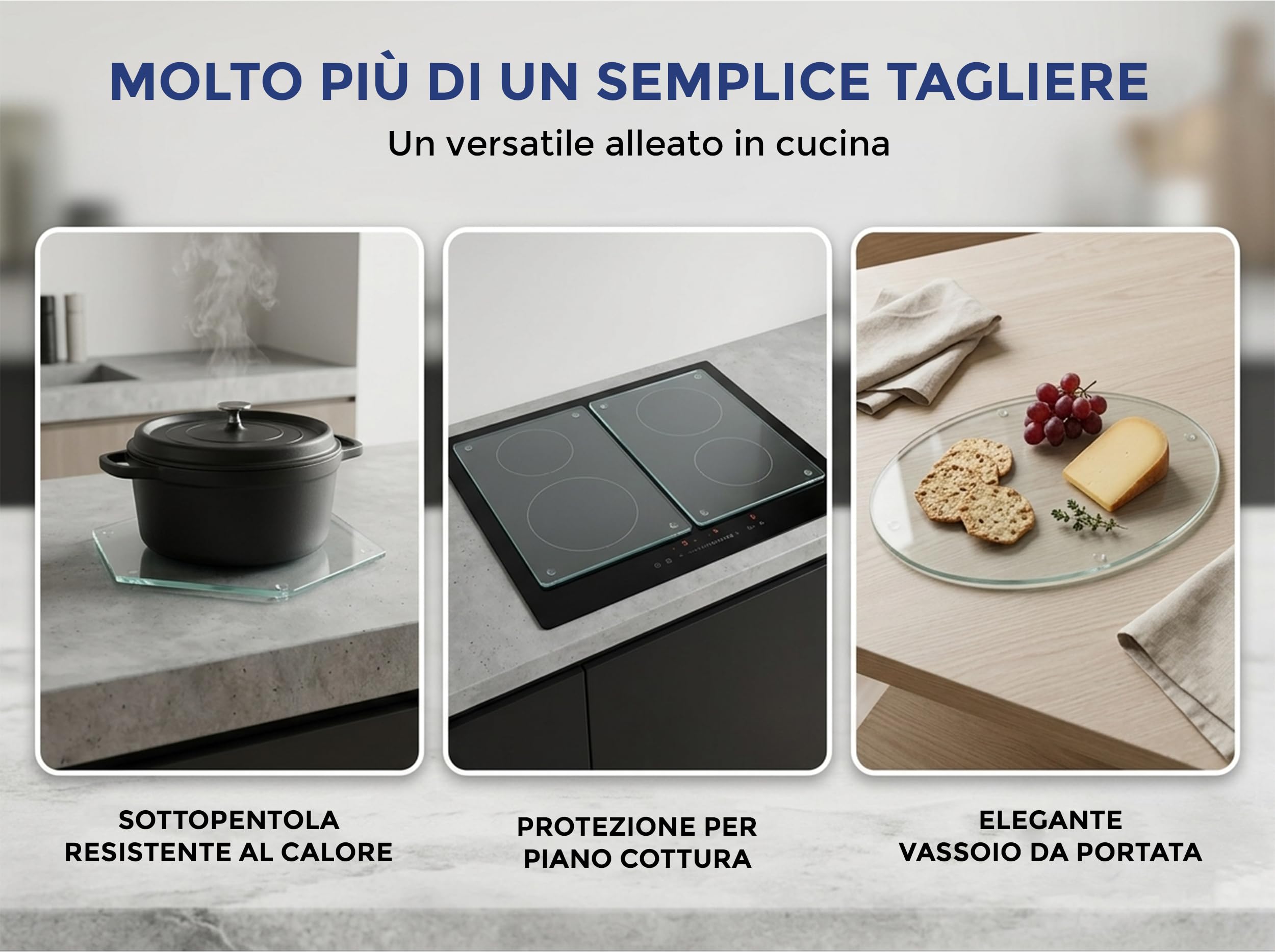 Concept Crystal Tagliere in Vetro XXL 80x52cm, Protezione Piano Lavoro Gigante in Vetro Temprato Trasparente, Salvatavolo Cucina Extra Large