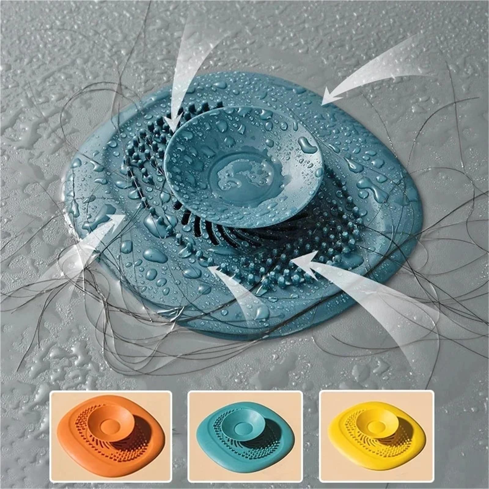 Silikon-Küchenspülenstöpsel, Duschfilter, Abflussabdeckung, Sieb, Abflusssieb, Bodenhaarfänger, Badezimmerzubehör FüR KüChe Dusche Badezimmer(Orange,3PCS)