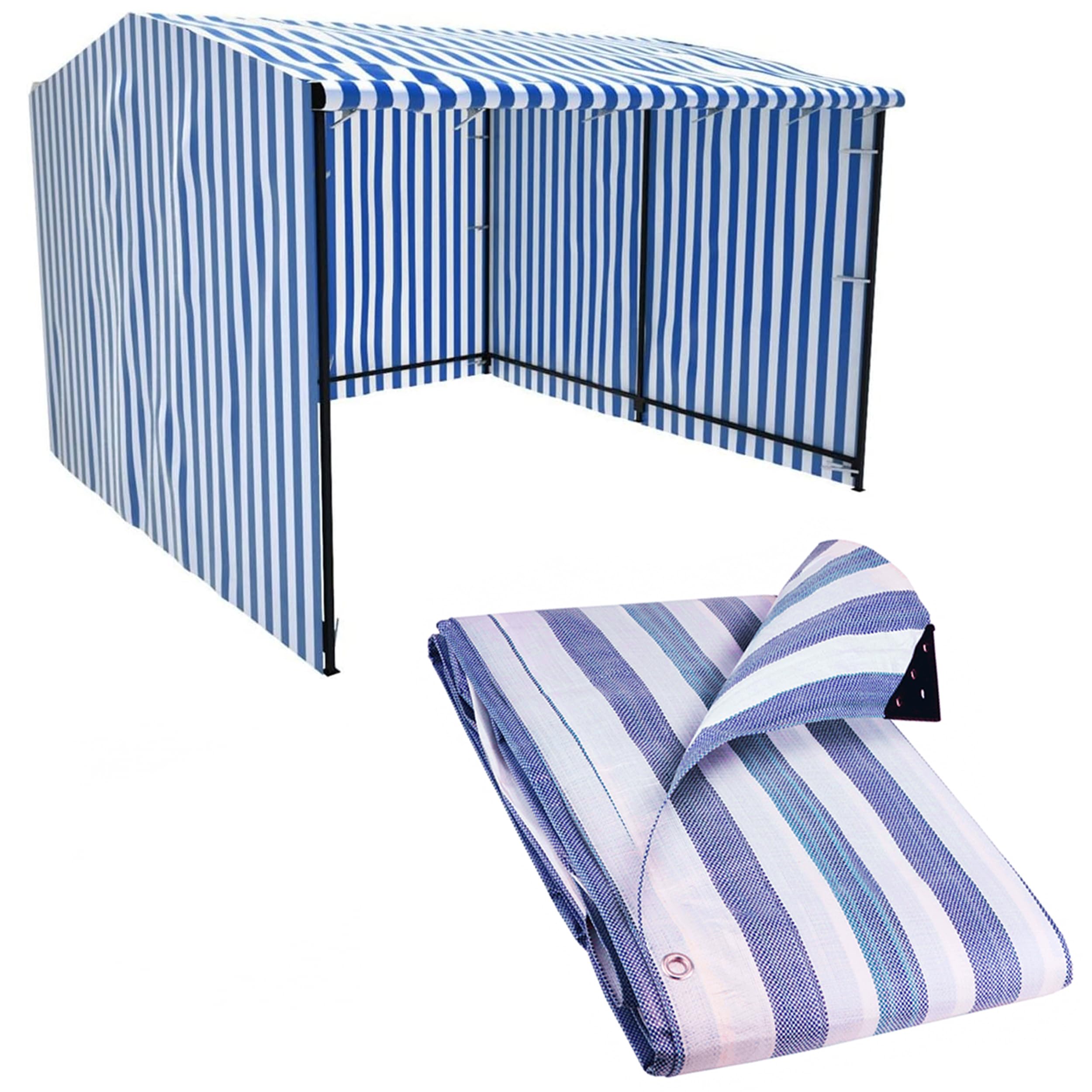 My Shopfittings Blue And White Ltd170gsm Blue/White Heavy Duty Striped Tarpaulins - Waterproof Versatile Outdoor Market Stall Sheet Cover (4.5M X 6.0M (15' X 20'))