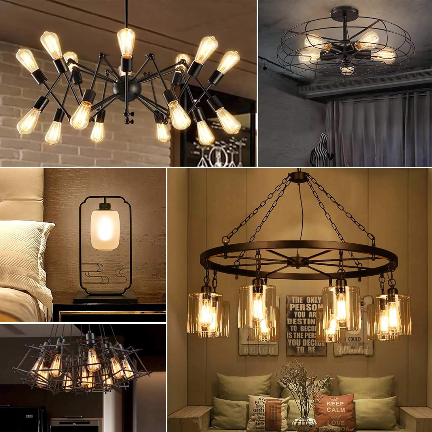 TOP оƒƒERS LED Edison Bulbs Vintage,Warm White 2700K,60 Watt Equivalent,ST58 Chandelier Fan Filament Light Bulb,E26 Base,800 Lumen,Non Dimmable,Pack of 6