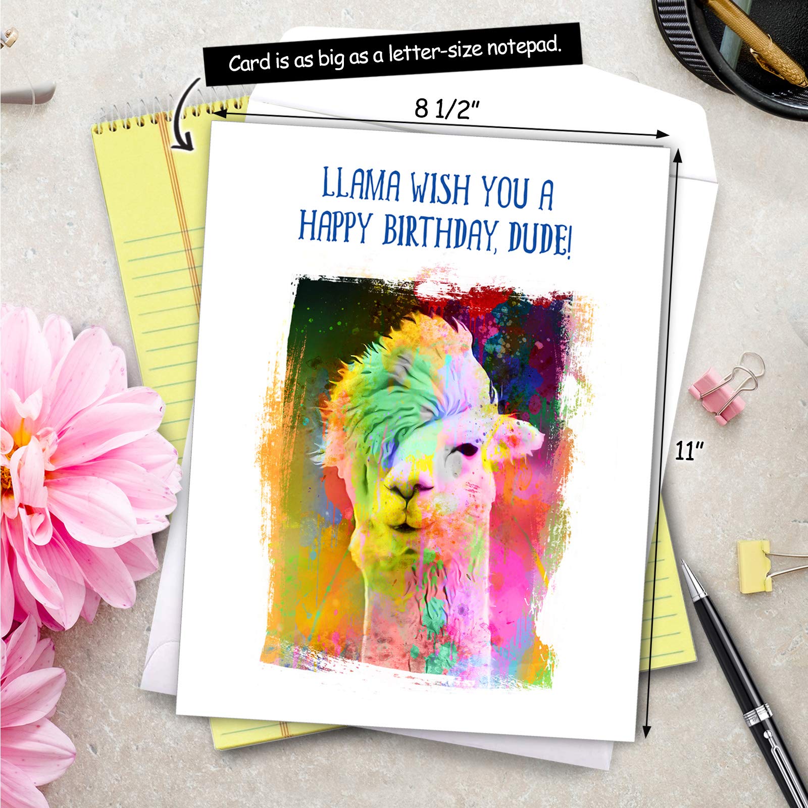 Amazon.com : The Best Card Company - Birthday Card with Envelope (Large 8.5  x 11 Inch) - Cool Happy Bday Greeting Card for Kids, Adults - Funky Rainbow  Llamas J6862EBDG : Office Products