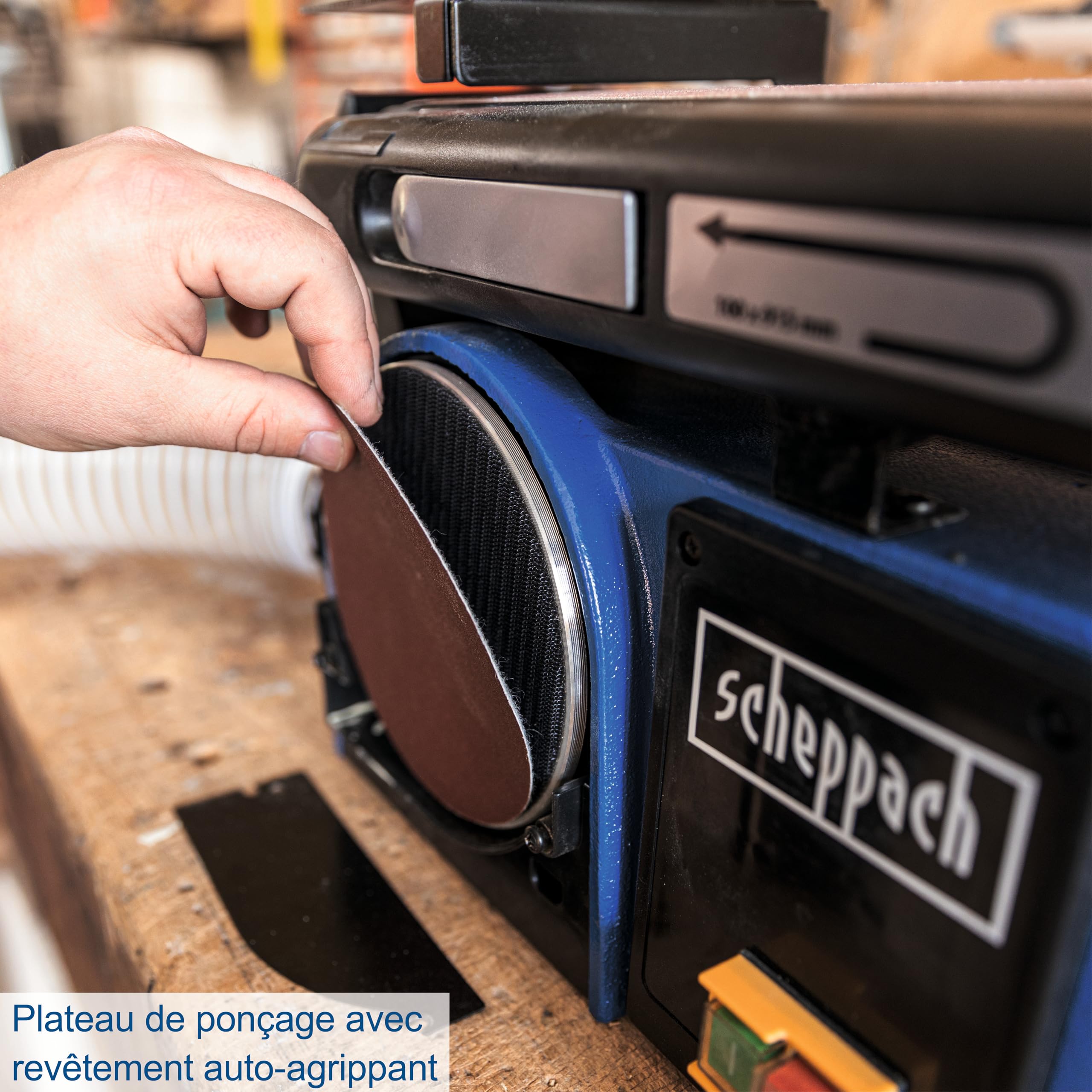 Scheppach Ponceuse à Bande et à disque BTS800 | Puissance 370W | Longueur de bande 715mm-Largeur 100mm | Plateau de Ponçage Ø150mm | Table d'appui réglable de 90°à 45° | Vitesse 7,5m/s