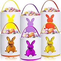 Vista 8 de Saintrygo 6 bolsas de lona para niños, cesta de caza de huevos de Pascua con asa, bolsas de regalo, cubo de transporte (color vivo, estilo elegante)