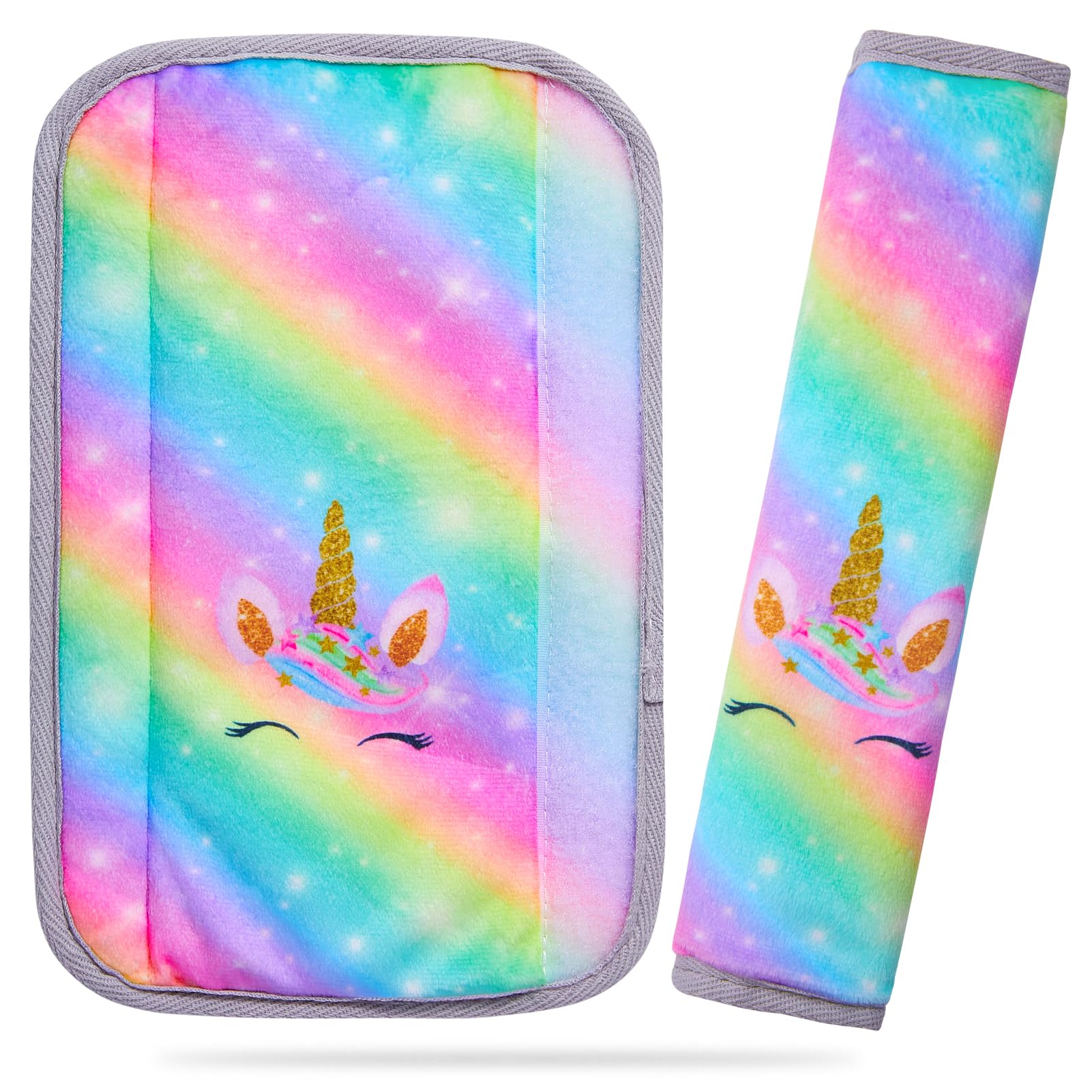 Unicorn Castle 2 Stück Gurtpolster Auto Gurtschutz Sicherheitsgurt Schulterpolster Gurtschoner Gürtelkissen Schutzkissen Polsterung für Sitzgurt,Rainbow