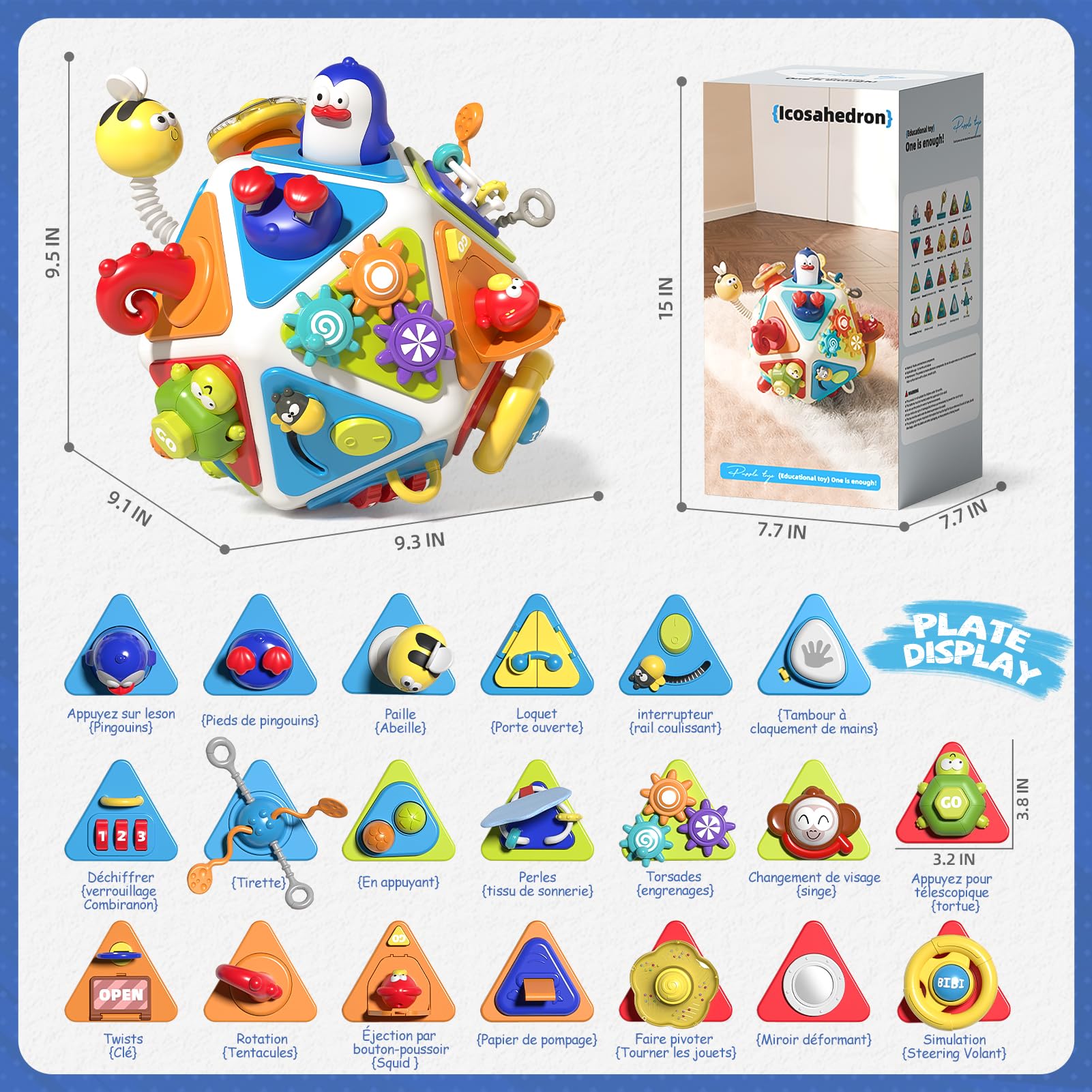 Jouet Cube d'Activité 20 en 1 Montessori Sensoriel de Voyage pour Enfants 1-3 Ans