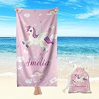 Vista 10 de Toalla de playa de microfibra para niños, toalla de playa blanca arcoíris con nombre personalizado para niñas y niños, toalla de playa persnalizada
