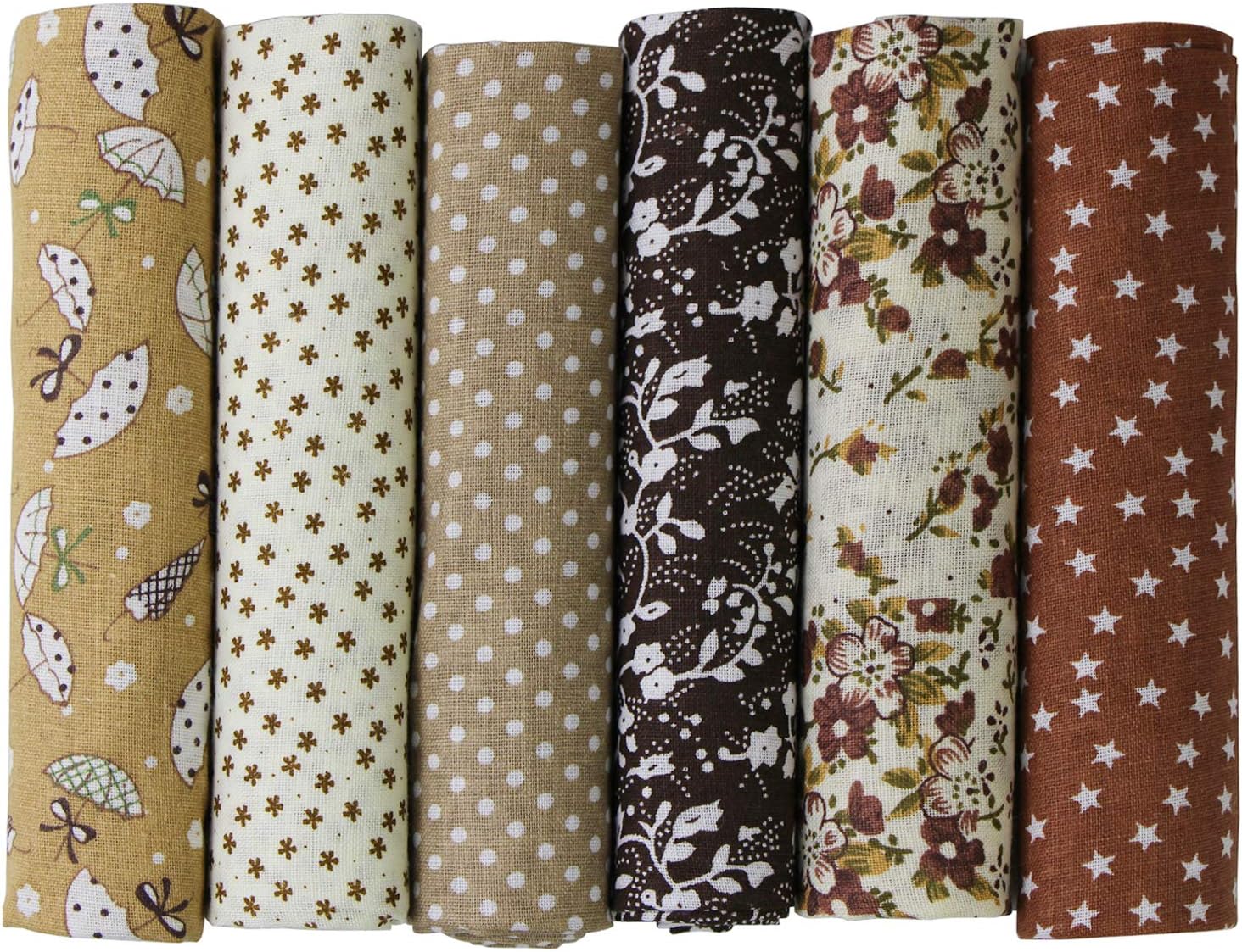 UOOOM 6pcs 50 x 50cm Patchwork Cotton Fabric DIY Handmade Sewing Quilting Fabric Different Designs (Tone-Brown)