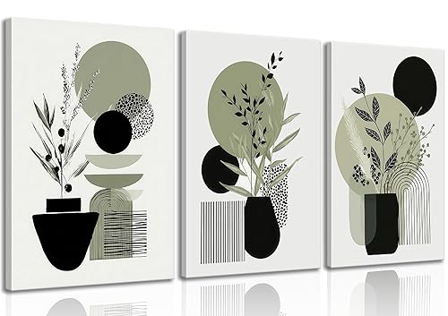 MDHFJEAW 3 Piece Sage Green Boho Canvas Wall Art -