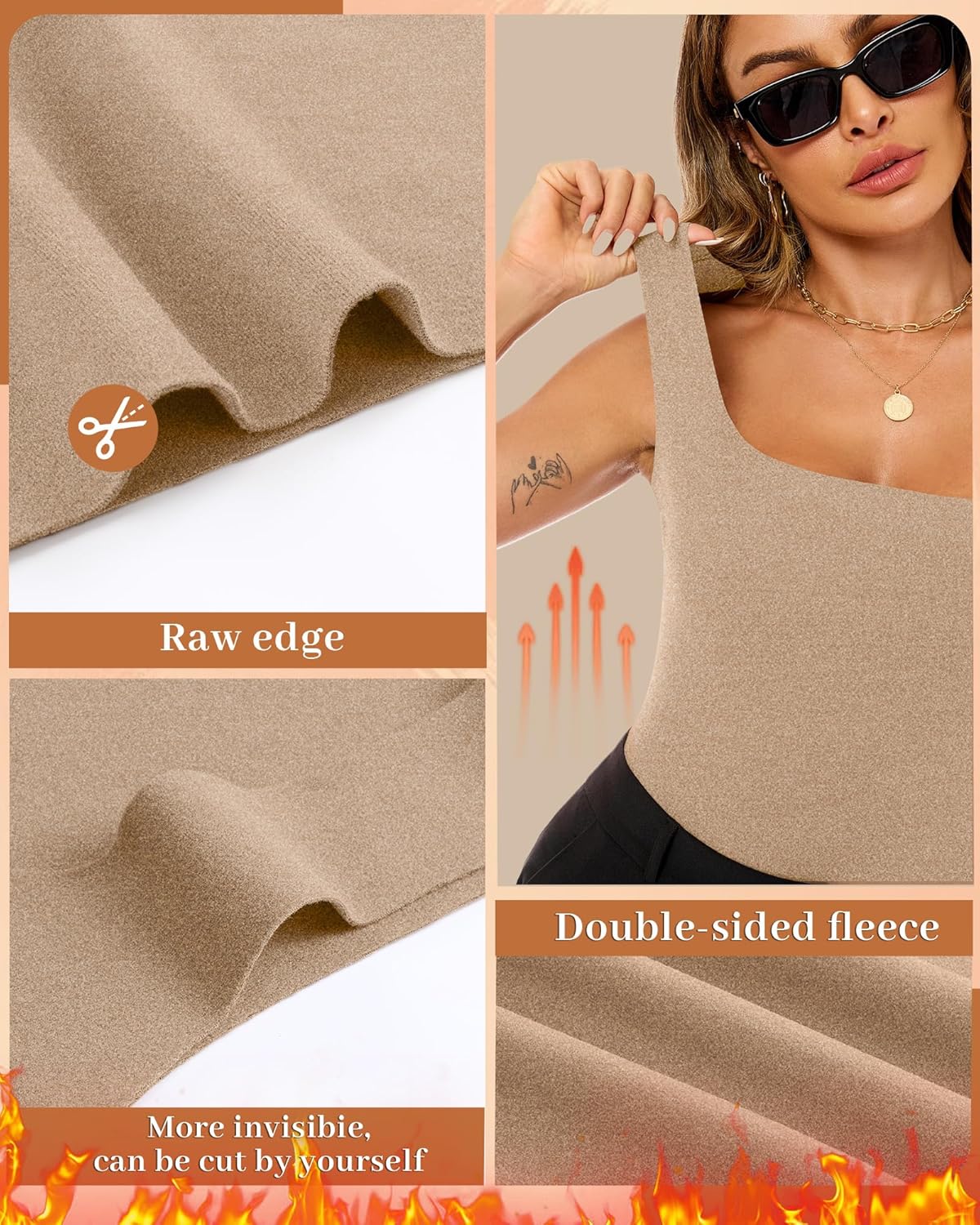 3 Pack Women's Thermal Tank Tops, Fleece Lined Raw Hem Sleeveless Tops Camisole Warm Square Neck Base Layer Vest - Image 4