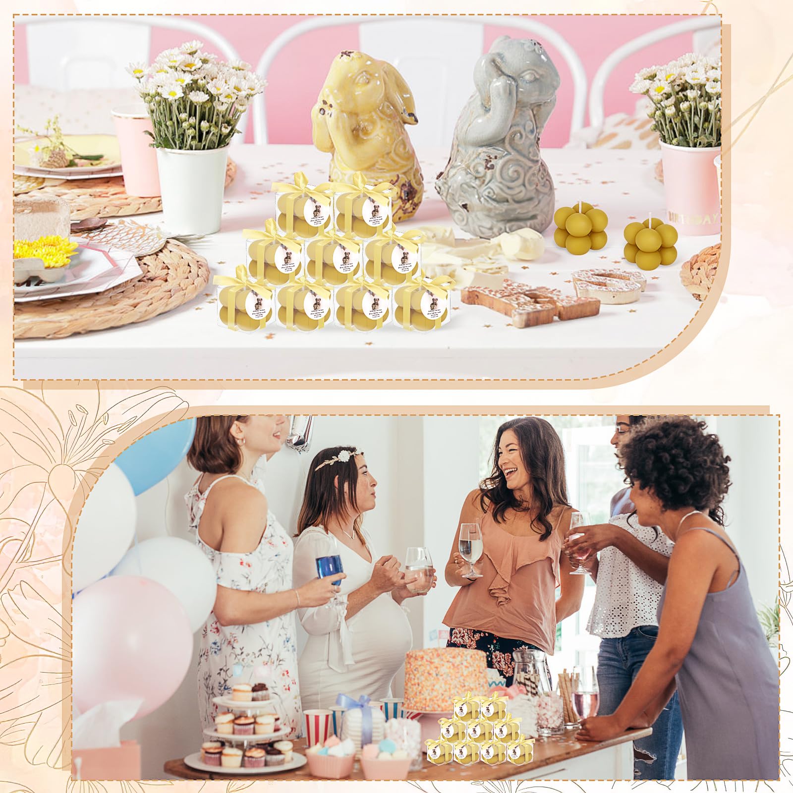30 juegos de velas de oso para baby shower, velas pequeñas de burbujas, recuerdos de baby shower para invitados, velas de té a granel con elegantes cintas, tarjetas, regalos, decoración de fiesta