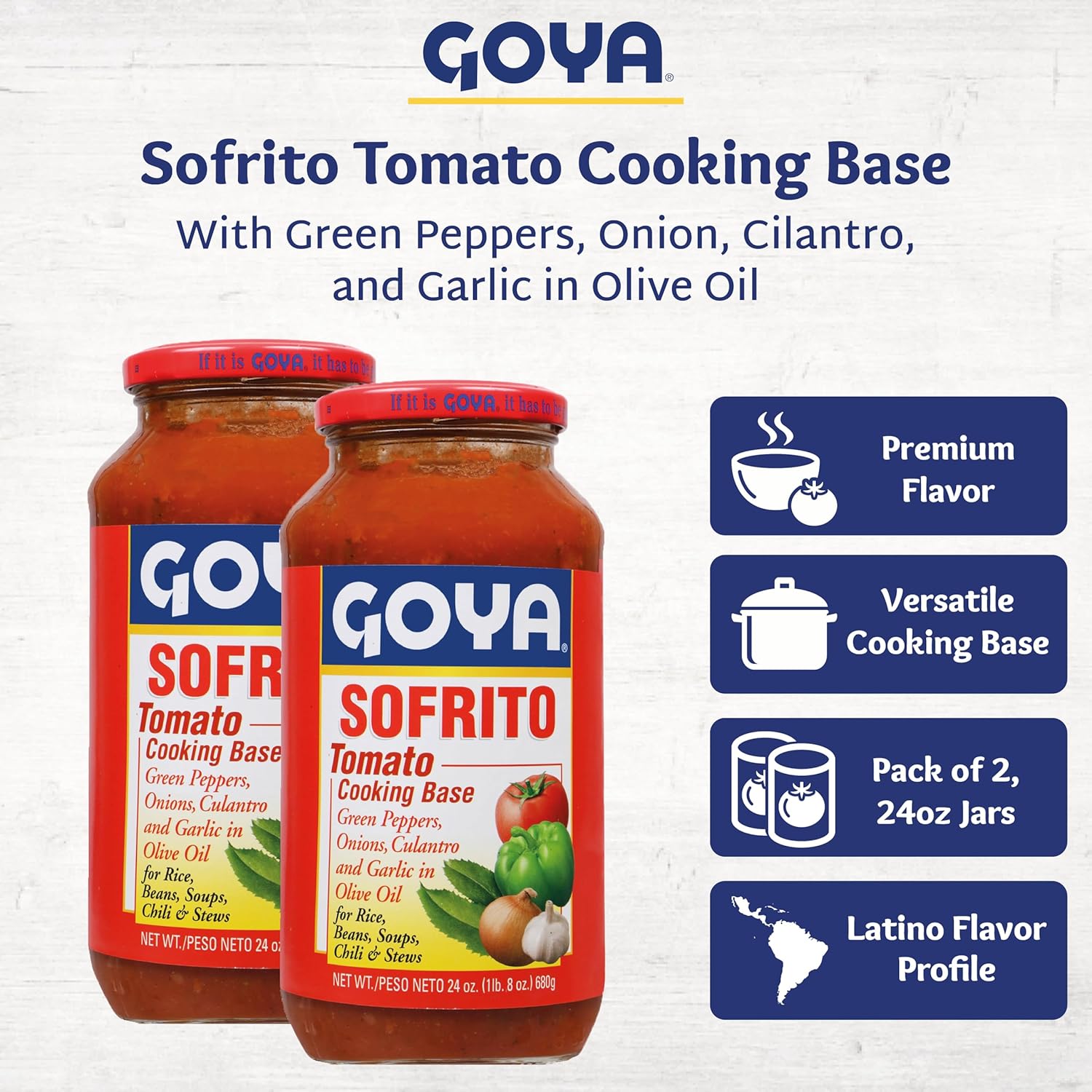 Sofrito Tomato Paste by Goya, Tomato Cooking Base with Cilantro, Minced Garlic, Green Peppers, Onion, and Olive Oil, Latino Seasoning for Rice, Beans, Soups, Chili, and Stews, 2-Pack, 24 oz Jars