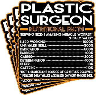 (4Pcs) Plastic Surgeon Vinyl Decal Sticker – Nutritional Facts Quote for Laptops, Water Bottles, Cars, Bumpers, Toolboxes – Gift for Coworker, Office, Birthday, Christmas – Waterproof Vinyl, Easy Peel