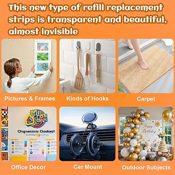 100pcs Clear Picture Hanging Strips, Invisible Refill Poster Sticker Heavy Duty Wall Hangers No Damage Removable Double Side Small Adhesive Tape for Hooks Decor Home Classroom Office 0.61.6