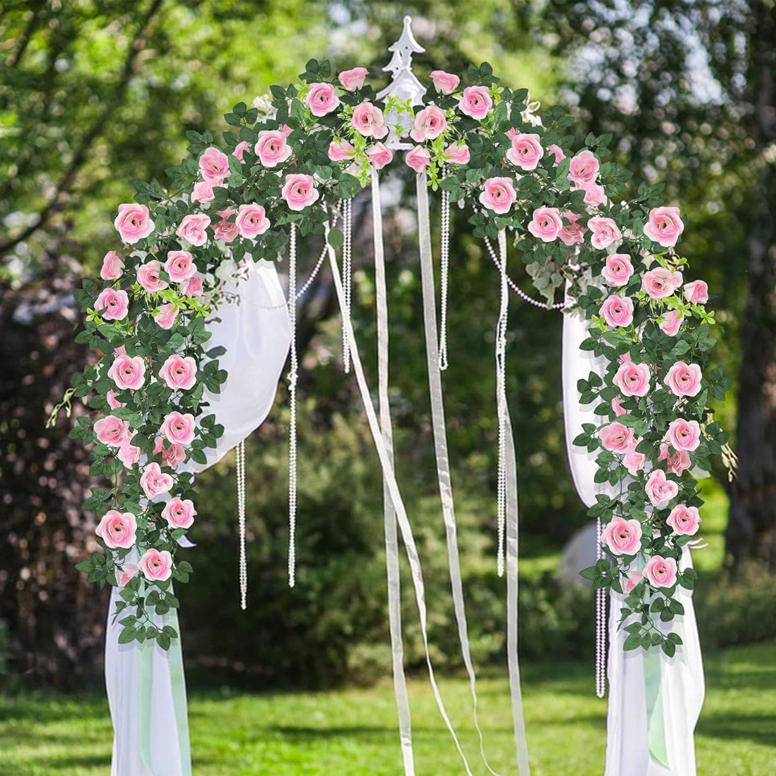 Admired By Nature Fiori artificiali di glicine lunghi da appendere, 15 gambi per casa, matrimonio, ristorante e ufficio, decorazione per casa, set da 2 pezzi, colore: rosa