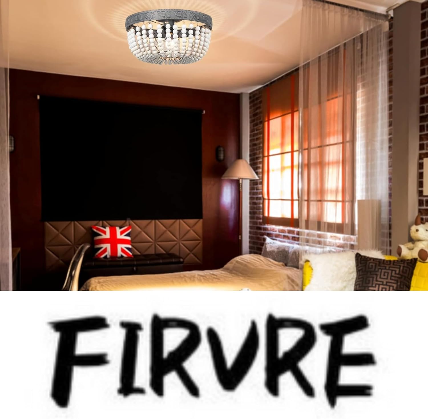FIRVRE White Boho Beaded Chandeliers Flush Mount Ceiling Light Small Antique Farmhouse Chandelier Light Fixture for Bedroom Kitchen Dining Room Living Room Stairway Gazebo
