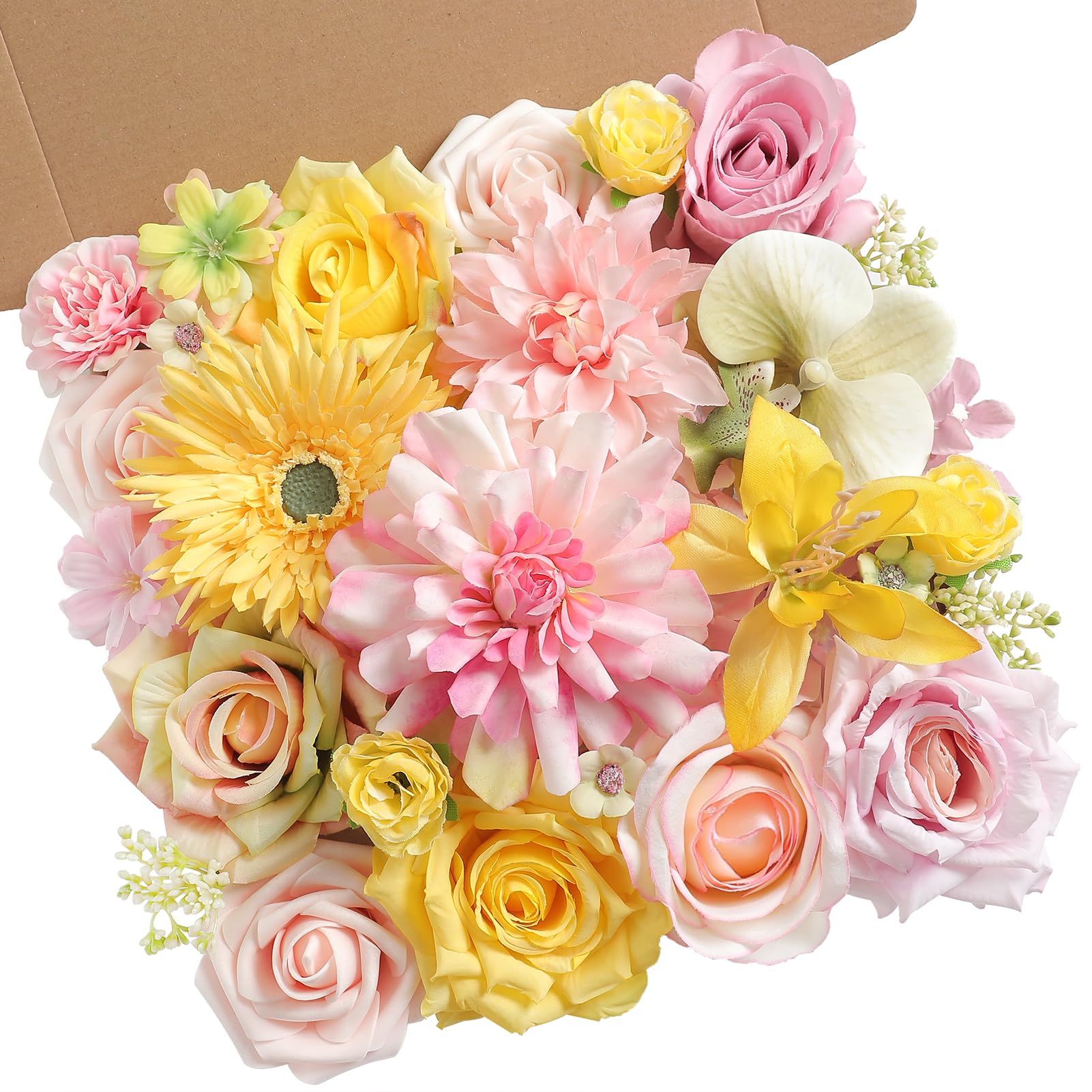rongflower Yellow Pink Artificial Flowers Combo Set