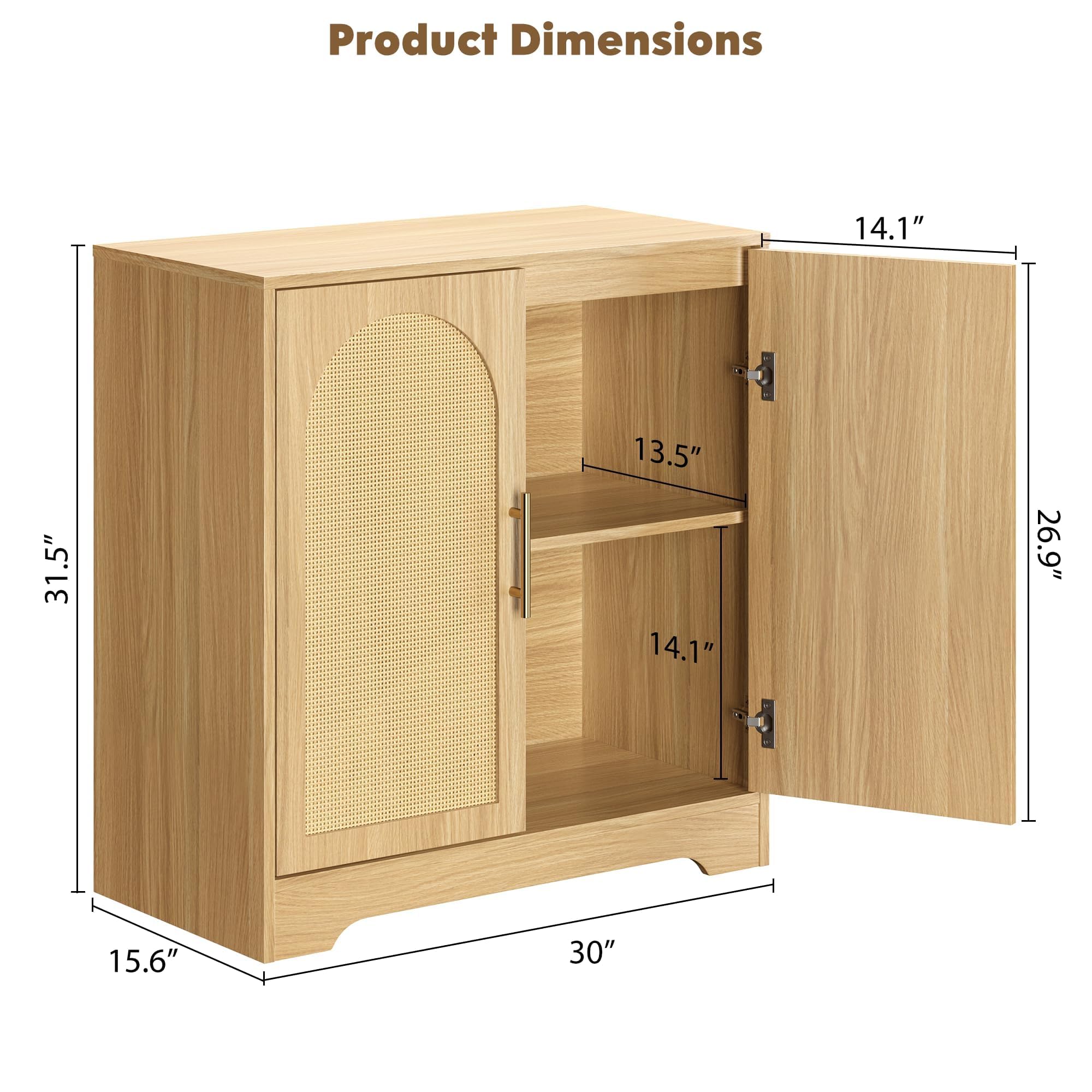 Credenza moderna in rattan, tavolo consolle in legno con maniglie in metallo, ante decorative, ripiano interno fisso, dispositivo anti-ribaltamento, contenitore per sala da pranzo, cucina