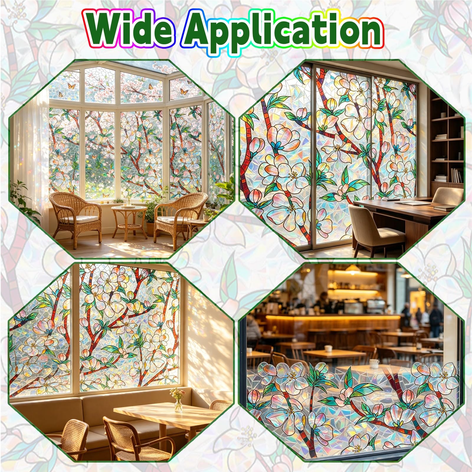 Pellicola Statica per Finestre 50 x 700 cm Pellicola Privacy Finestre 3D Arcobaleno Decorativa Autoadesiva, Anti-Uv e Controllo Del Calore per Casa, Cucina e Ufficio, R