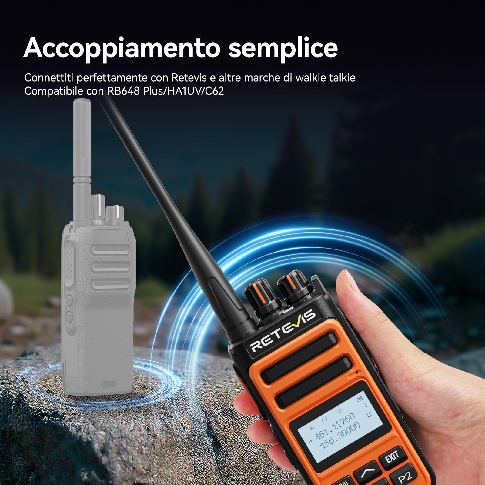 Retevis C66B Walkie Talkie Bibanda, Ricetrasmittente per Radioamatori | Ricarica Rapida 100 Minuti, Tasti Personalizzabili, Duplicazione, CTCSS, per Escursionismo, Arancione, 2 Pezzi