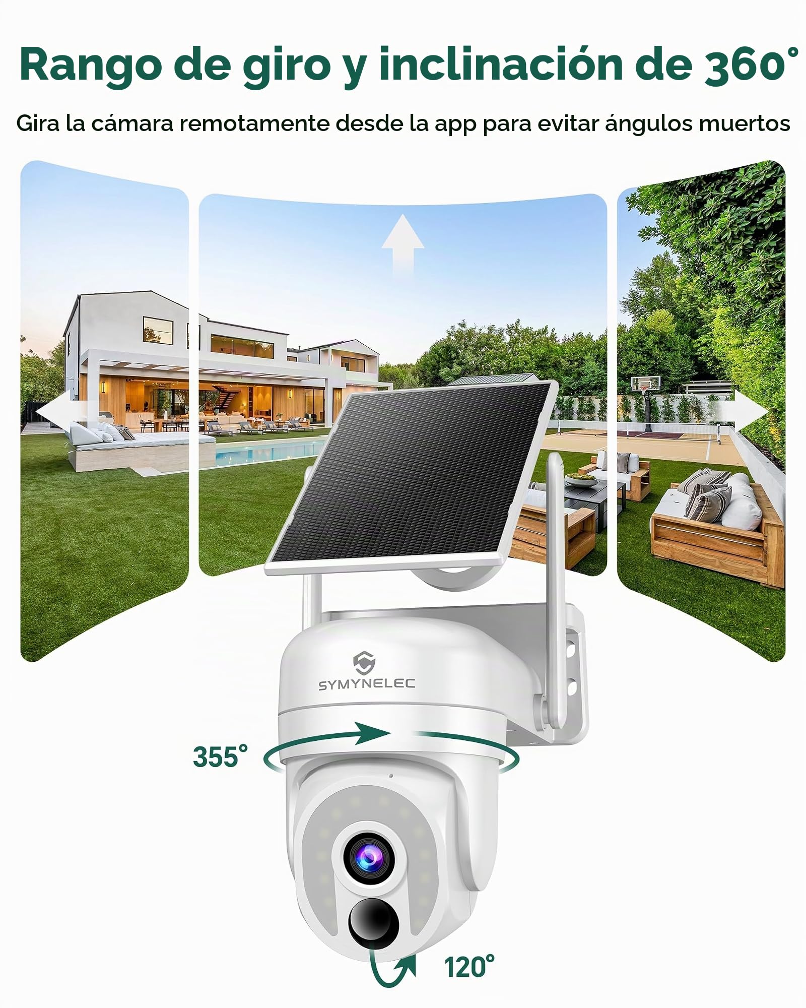 SYMYNELEC Cámara de Vigilancia WiFi Exterior Solar 5GHz/2,4GHz, Sin Cables