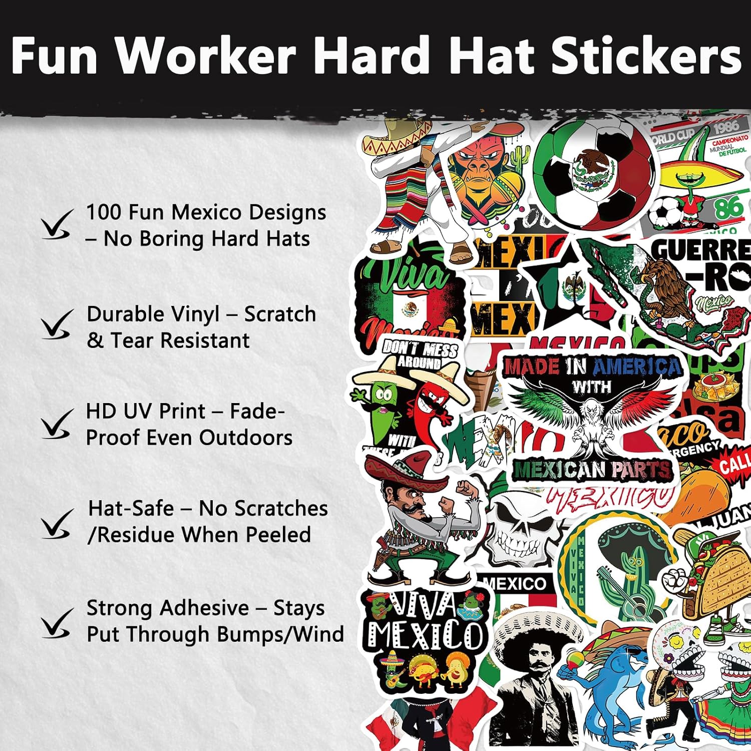 100Pcs Mexico Blue Collar Hard Hat Stickers for Adults/Men - Hardhat Gift Accessories for Construction, Welding, Electricians, Mechanic - Fit Welding, Tool Box, Helmet, Water Bottles