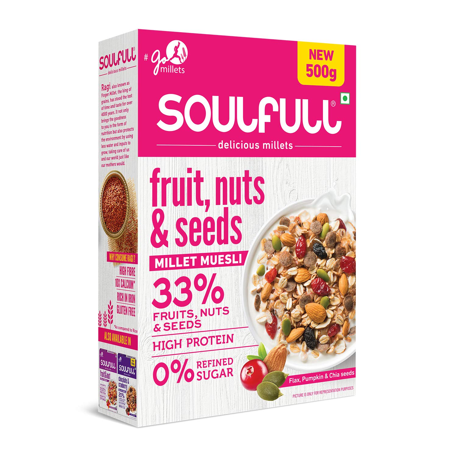 Buy Tata Soulfull Fruits, Nuts & Seeds Millet Muesli, Contains Flax