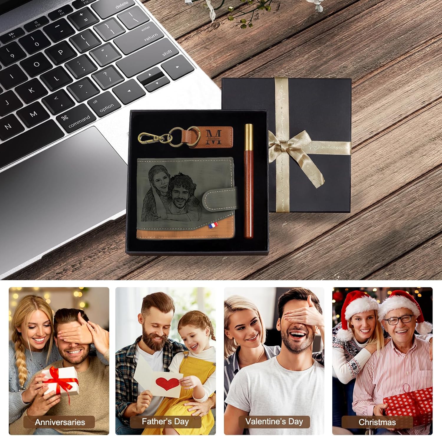 Custom Mens Wallet - Personalized Gifts for Husband Boyfriend Dad Son - Mens Gift Sets for Christmas Birthday Fathers Day