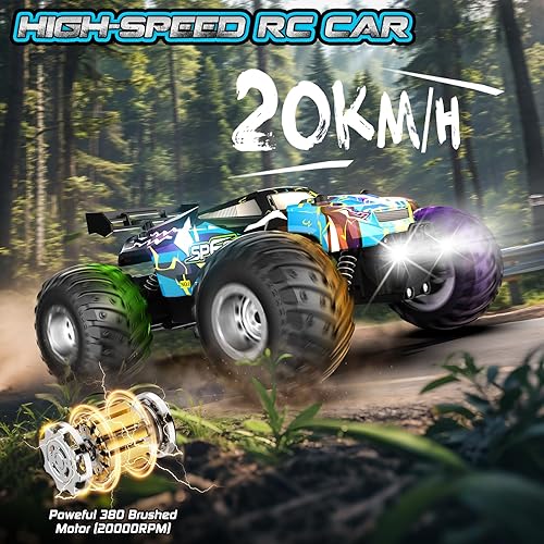 Miniatura 4 de Auto a control remoto, camión todoterreno a control remoto 2WD, 20 KMH todo terreno con faros delanteros y luces de cuerpo, 2.4 GHz, 2 baterías,