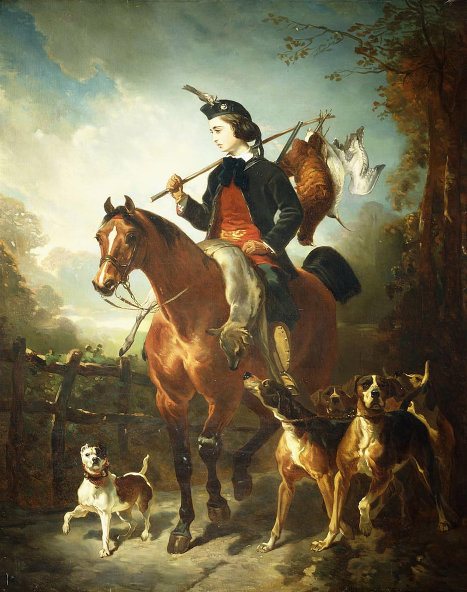 ARTXLXXBN Famous Painting Canvas Artwork Graffiti Print the Young Gamekeeper by Alfred Dedreux or De Dreux Portrait Canvas Image for Home Decor 60x90cm