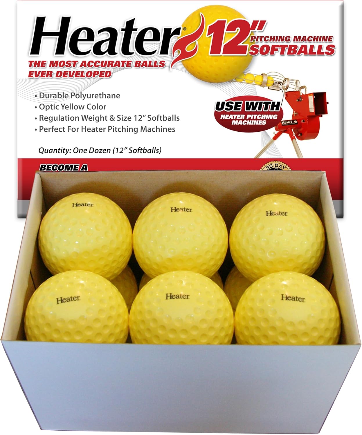 Heater Sports 12 Inch Pitching Machine Softballs - 1 Dozen, Accurate and Durable Regulation Weighted Softballs Softball and Combo Pitching Machines | Ideal for Practice and Training