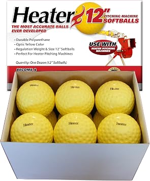 Heater Sports 12 Inch Pitching Machine Softballs - 1 Dozen, Accurate and Durable Regulation Weighted Softballs Softball and Combo Pitching Machines | Ideal for Practice and Training