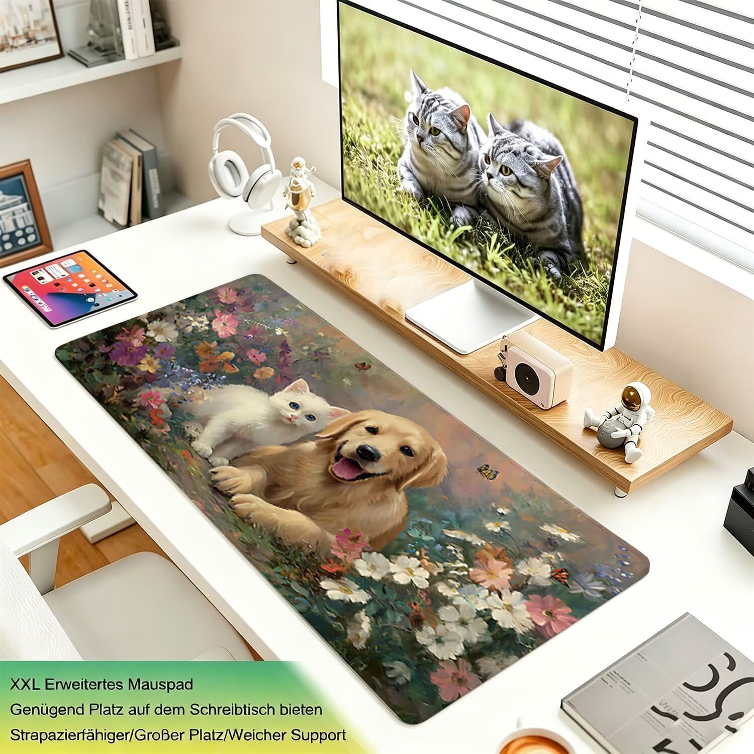 Tappetino Mouse Gaming XXL, Mousepad 1200x600x4mm cane gatto 0x0-181 | Tappetino Scrivania con Base in Gomma Antiscivolo Bordi Cuciti per Computer, PC, Migliora la Precisione e la Velocità